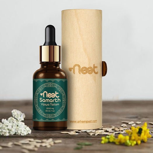 samarth vijaya tailum 2500mg cbd oil concept image with flowers