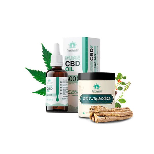 Cannavedic - Stress Reduction combo : Ashwagandha capsules + CBD oil 1500mg Natural