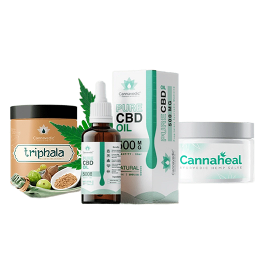Cannavedic - Skin healing combo : Pure CBD Oil Natural 500mg + Cannaheal + Triphala capsules