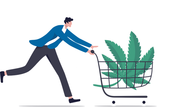 man holding cart with cannabis